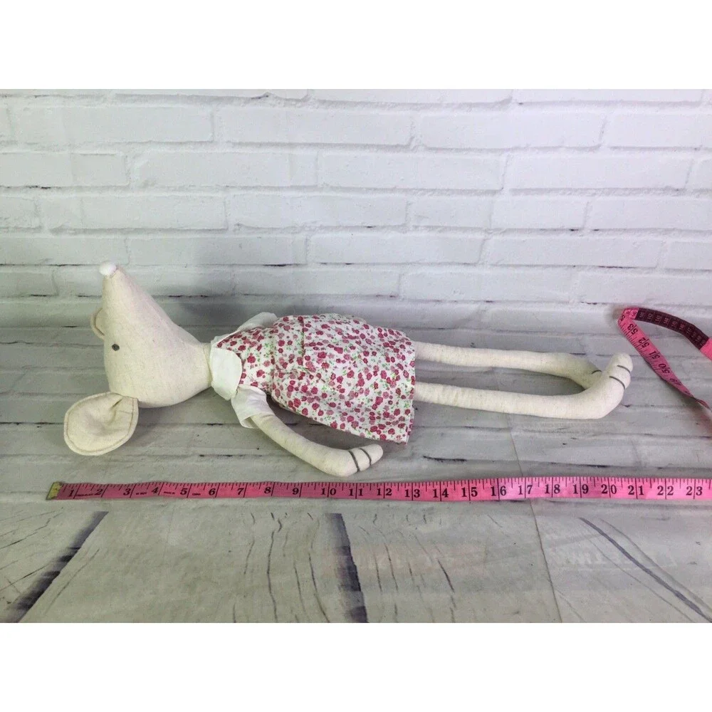 Mud Pie Whimsical Mouse Girl Plush Stuffed Animal Doll With Pink Floral Dress